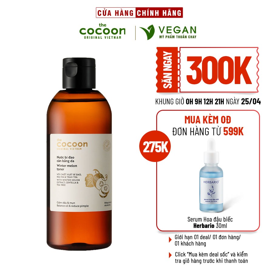 Toner nước bí đao cân bằng da cocoon 310ml - VEGAN - Mỹ phẩm thuần chay