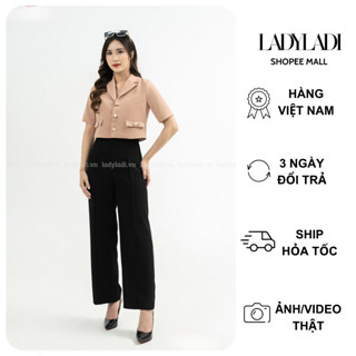 Set áo vest croptop tay ngắn phối quần ống suông cạp cao tôn dáng LADI đi làm, đi chơi A050,Q023