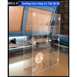 Tủ mica trưng bày nước hoa - mỹ phẩm size lớn- Kệ trưng bày đa năng để bàn có cửa (3mm)