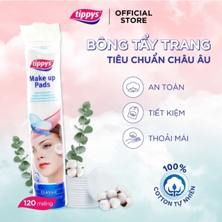 Bông tẩy trang Tippys 120 miếng tiêu chuẩn châu âu 100% cotton thiên nhiên
