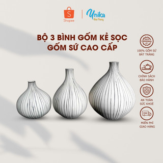 Bộ Bình Gốm 3 chiếc Kẻ Sọc Cắm Hoa - Bộ Bình Gốm Kẻ Sọc Trang Trí - Sản Phẩm Bát Tràng