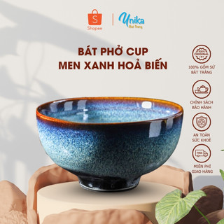 Bát Phở Cup Men Xanh Hoả Biến 17x9.5cm - Bát Phở Gốm Sứ Cao Cấp - Bát Phở Gốm Sứ Bát Tràng Hàng Cao Cấp