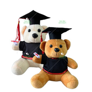 THÚ BÔNG GẤU TỐT NGHIỆP NHỎ 20cm- tặng túi gới quà và nơ - màu ngẫu nhiên