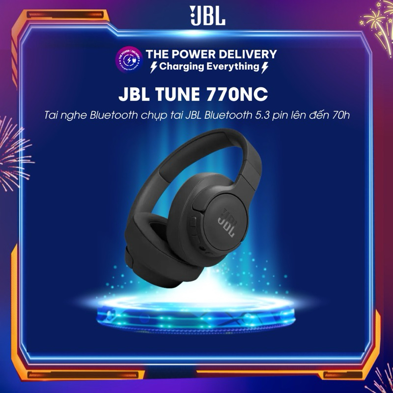 Tai nghe chụp tai JBL TUNE 770NC, kết nối Bluetooth 5.3 không dây, âm bass mạnh mẽ, hạn chế mỏi tai, pin lên tới 70H
