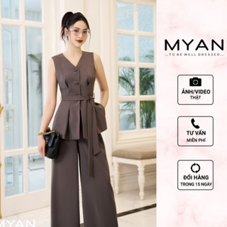 MYAN DESIGN Áo Gile Cúc Bọc Kèm Đai Sát Nách Vải Chéo Hàn Không Nhăn Mềm Mịn Mát Khóa Sau Buộc Nơ Lưng Avn062318