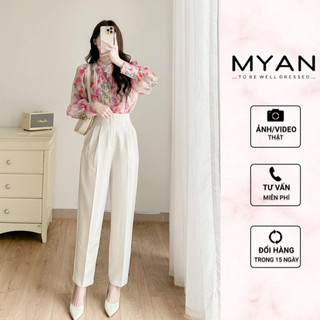 Quần Baggy Nữ MYAN Thiết Kế Cạp Cao Công Sở 2 Ly 3 Màu (Trắng, Nâu, Đen) Qvn022301