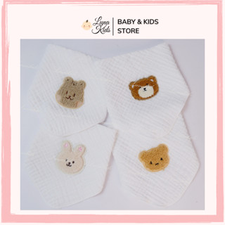 Khăn yếm tam giác đính gấu Muslintree style Hàn Quốc cho bé