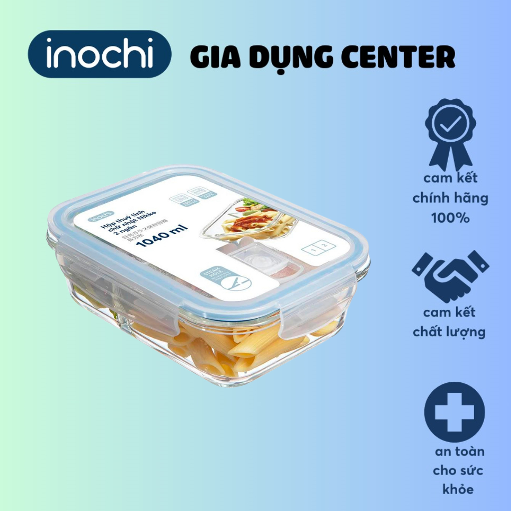 Hộp thủy tinh chữ nhật Nikko - Inochi -  (2, 3 ngăn) 1040ml, 1520ml