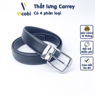 Thắt lưng nam Da Bò Carrey Vicobi TLB2, đầu khóa hợp kim màu Bạc dây 3,3cm x115cm