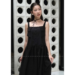 Đầm suông 2 dây dáng dài hạ hương laye màu đen đầm maxi vải tơ nhũ mềm mịn cao cấp