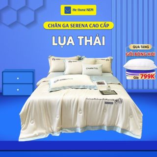 Bộ chăn ga gối 5 món SERENA Bộ set chăn ga drap grap phủ trải giường gối nệm đệm 5 món lụa thái mát lạnh cao cấp