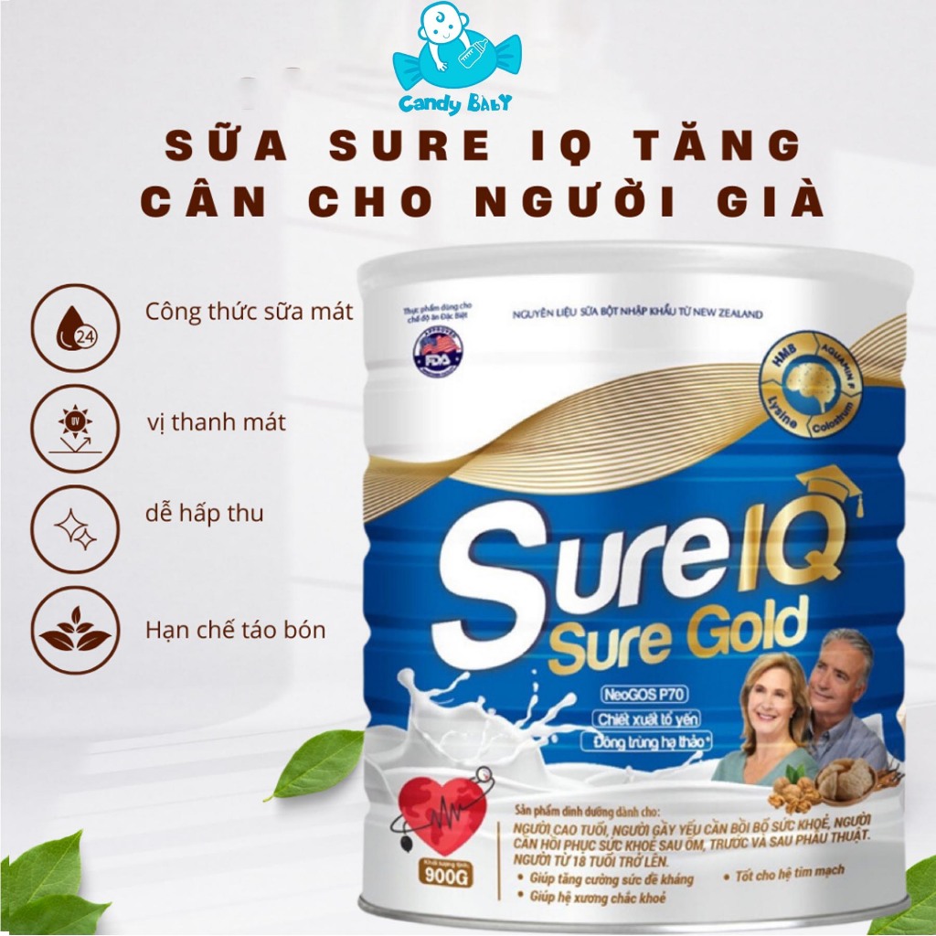 Sữa Sure IQ Sure Gold 900g hỗ trợ tăng cân cho người già, cung cấp canxi vitamin