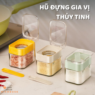 Lọ Đựng Gia Vị Thủy Tinh Kèm Thìa Sang Trọng 300ml, Hũ Thủy Tinh Đựng Gia Vị Nhà Bếp Cao Cấp Nắp Chặt Ngăn Không Khí