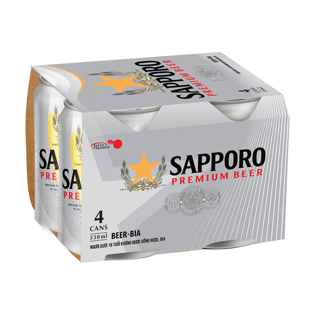 Quà tặng không bán - Bia Sapporo Premium lốc 4 lon (330ml/lon)