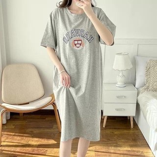 (40-70kg) váy bầu Bigsize dáng suông hàng QC 2 màu be,xanh in hình lạ mắt