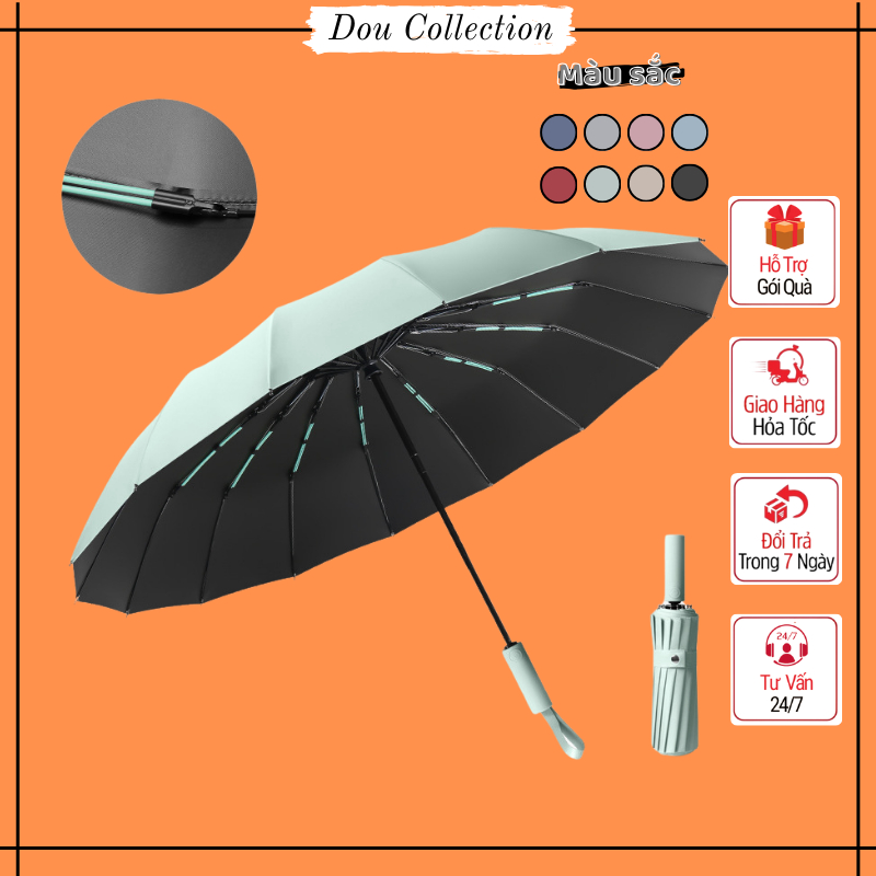 Ô dù che nắng mưa chống tia UV UPF50 vải dù 3 lớp gọn gàng tiện lợi có nút bấm 2 chiều nan đôi nhiều màu - Mã OD002