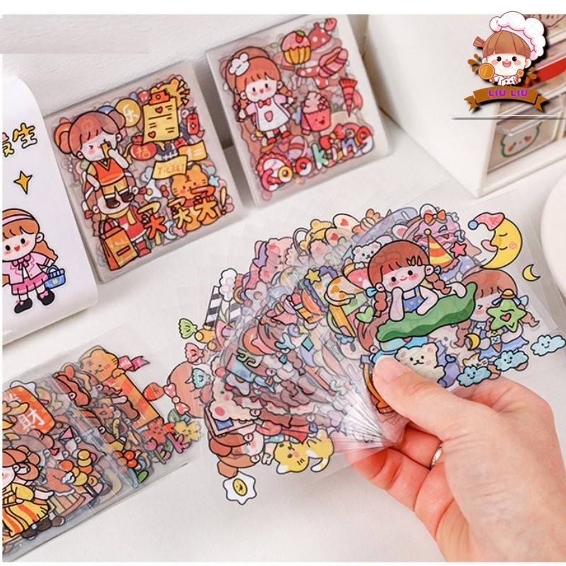 1 miếng dán sticker trong suốt trang trí bàn học laptop, bình nước hoạt hình dễ thương đa dạng ( 1 miếng vuông 8x8 ) | BigBuy360 - bigbuy360.vn