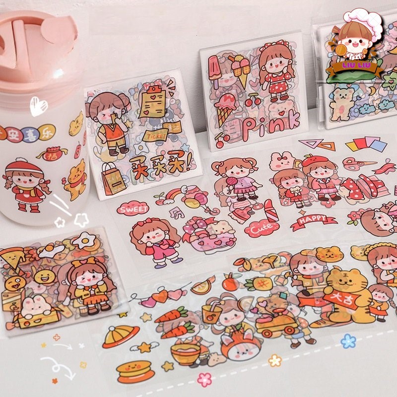 1 miếng dán sticker trong suốt trang trí bàn học laptop, bình nước hoạt hình dễ thương đa dạng ( 1 miếng vuông 8x8 ) | BigBuy360 - bigbuy360.vn