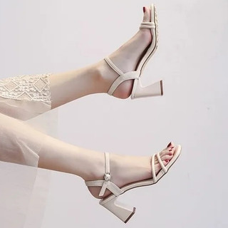 Giày Sandal Cao Gót Nữ Gót Vuông Quai Mảnh cực kỳ dễ thương-gót 7 phân