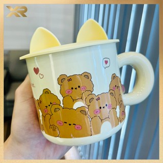 Cốc sứ hoạt hình dễ thương uống nước uống cà phê 420ml món quà sinh nhật Kèm nắp cốc+muỗng inox NYB01