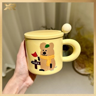  cốc sứ ly uống nước 400ml mẫu Dinotaeng Họa tiết gấu dễ thương Quà tặng sinh nhật ý nghĩa Có kèm thìa và nắp SZJX 