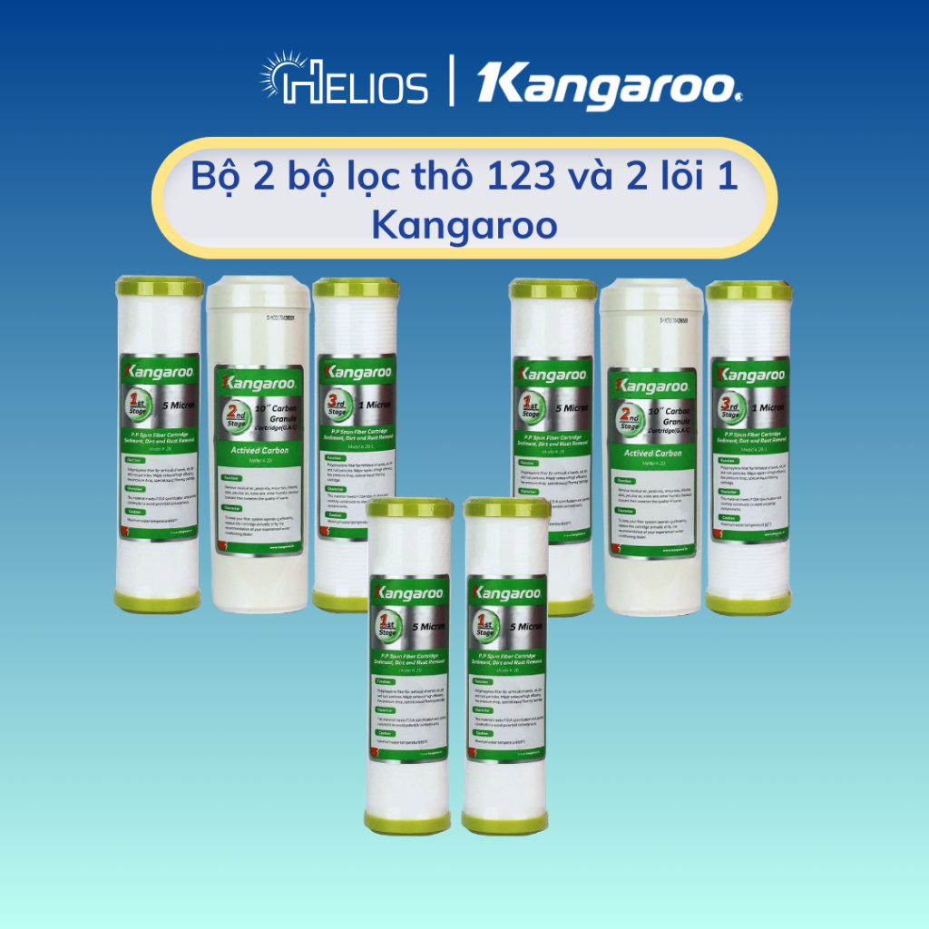 Trọn bộ 8 lõi lọc nước Kangaroo cho máy lọc nước Kangaroo - 2 bộ lọc thô 1 -2 -3 và 2 lõi số 1  - Hàng chính hãng