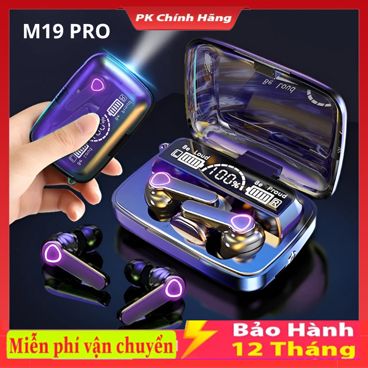 Tai nghe bluetooth M19 - X55- PRO 5S,tai nghe không dây pin trâu cảm ứng nhạy cùng đèn led và âm thanh đỉnh