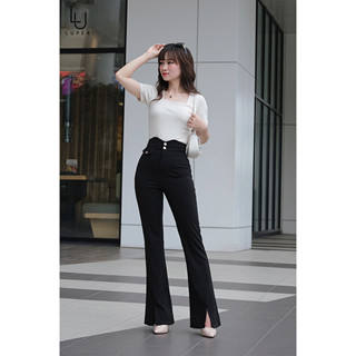 Quần Legging Nữ Trơn Luperi LP553 Cạp Cao Ống Loe Xẻ Gấu Chất Liệu Vải Umi Co Giãn Thoải Mái Không Bai Không Xù