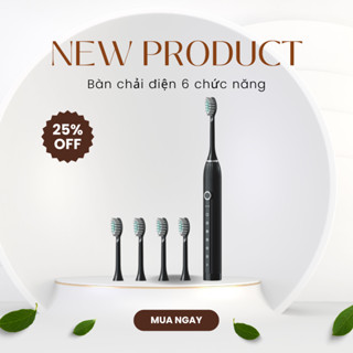 Bàn Chải Điện Tự Động 6 in 1 X20 Tẩy Trắng Răng Máy Đánh Răng Cao Cấp Lông Mềm Cho Bé 6 Chế Độ Đa Năng Chống Nước