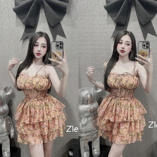 Váy tơ 2 dây chun eo 3 tầng - V007