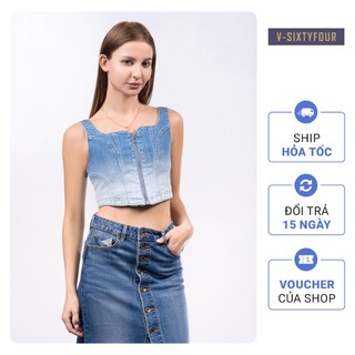 Áo Denim Nữ Kiểu Bra Màu Xanh Sáng. Light Blue Bra Style Women's Denim Shirt V-SIXTYFOUR V64 - 222WD1015F1930