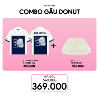  Mua 1 Áo 20 Donut Jersey Xanh thể thao + 1 Chân váy bồng xòe trắng kem Kizzy Kill System