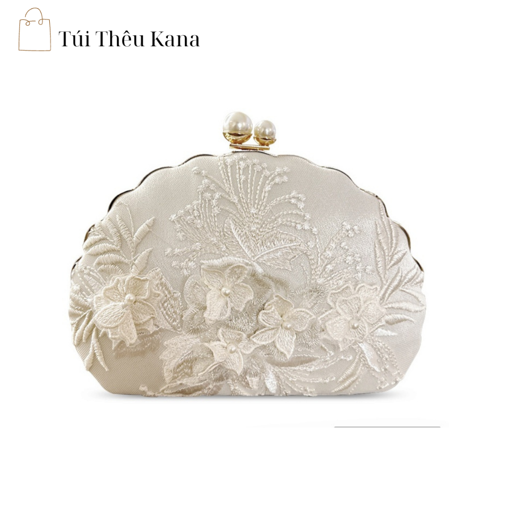 Túi xách cầm tay nữ dự tiệc đính hoa trà / Bóp cầm tay nữ sang trọng đẳng cấp