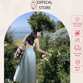 Váy 2 dây xanh biển có túi Mót Boho