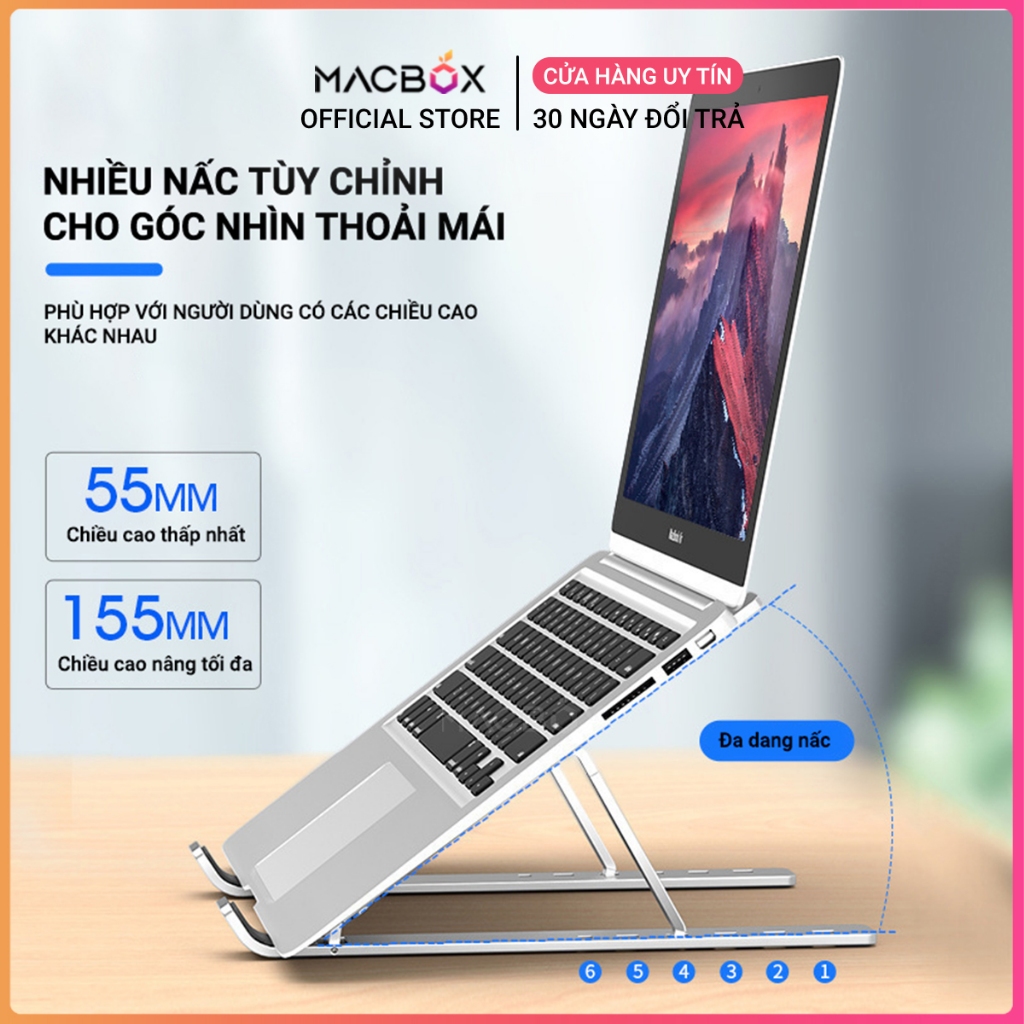 Giá đỡ laptop bằng nhôm điều chỉnh được độ cao, gấp gọn, hỗ trợ tản nhiệt khi kê máy tính Macbox | BigBuy360 - bigbuy360.vn