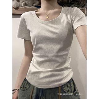 Áo thun trơn ngắn tay cổ tròn, áo babytee màu xám tiêu dễ phối đồ năng động cho mùa hè