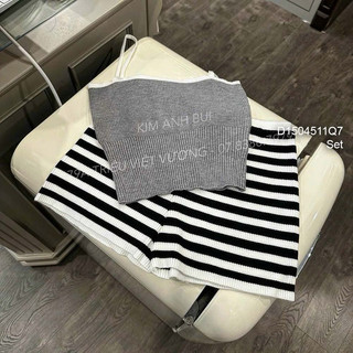 Set áo hai dây và quần đùi sọc chất len QC!