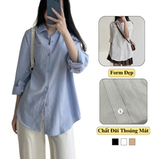 Áo Sơ Mi Trắng Công Sở Madela Tay Dài Cổ Tài Vai Bồng Cách Điệu, Sơ Mi Nữ Trắng Công Sở Tay Dài Cổ Tàu Cơ Bản
