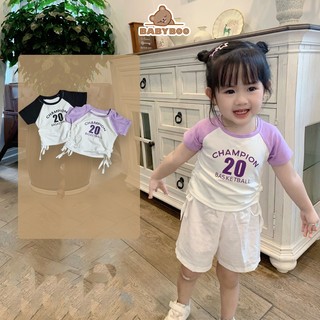 Áo Croptop Cộc Tay Bé Gái Dây Rút Raglan Hình In CHAMPION BabyBoo-CRCT01