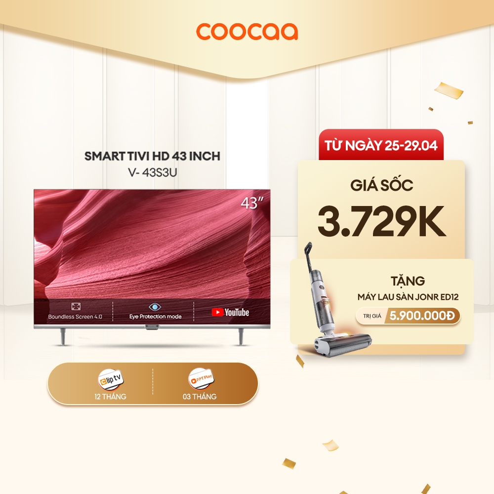 [Nhập Mã  giảm ELCC4 giảm 900K ] SMART Tivi FHD Coocaa 43 inch 43S3U- tivi giá rẻ Chân viền kim loại - Miễn phí lắp đặ