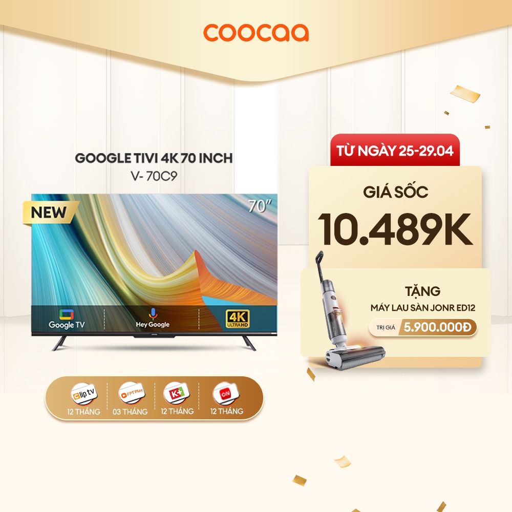 [Nhập Mã  giảm ELCCVVIP4 giảm 1 700K]  Smart Google Tivi Coocaa 4K 70 inch V-70C9