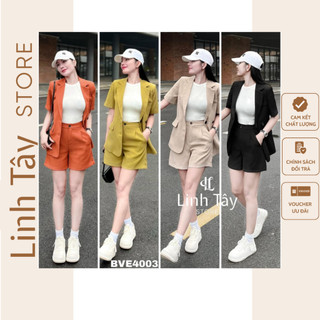 Sét bộ thời trang nữ công sở, sét bộ vest chất for tay ngắn có nút mix quần short cạp cao- bve4003