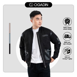  Áo khoác da lộn cổ bomber phối OGADIN - OAK001 