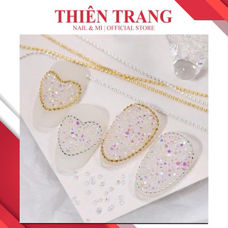 Dây bi xích trang trí móng hàn nhật- dây bi dẹt kim loại gắn móng nail trang trí