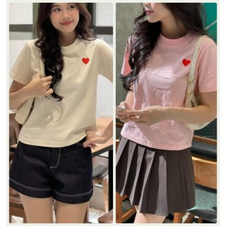 [BTUN01] ÁO BABYTEE VIỀN CỔ TAY NGẮN  IN HÌNH TRÁI TIM MÀU TRẮNG HỒNG ĐỎ ĐEN CÁ TÍNH XỊN SÒ XINH ĐẸP