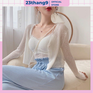  Áo khoác cardigan mỏng  áo khoác len dài tay dáng ngắn 1 cúc QCCC màu trắng màu kem đi biển phong cách hàn quốc 768 