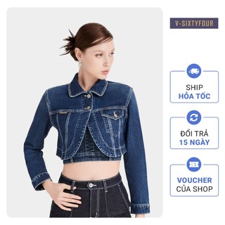 Áo Khoác Denim Nữ Croptop Dài Tay Xanh Đậm.Women's Long Sleeve Crochet Denim Jacket V-SIXTYFOUR V64 223WD2042F2970