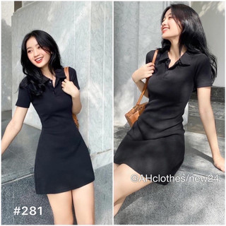 Váy polo dáng chữ A ngắn tay ôm body chất thun cotton, đầm thun cổ bẻ basic dáng chữ A ngắn trơn cá tính 3 màu xinh xắn