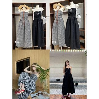 váy kẻ đen 2 dây