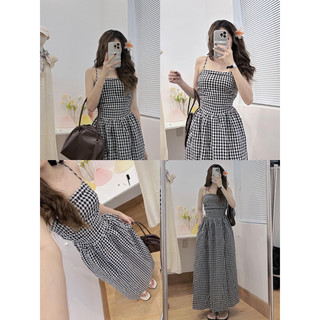 váy kẻ đen 2 dây